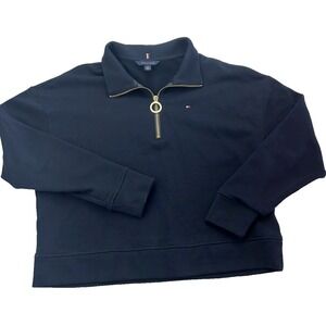 Tommy Hilfiger 1/4 Zip Pullerover Sporty Preppy Modern Navy Size XS Oversize